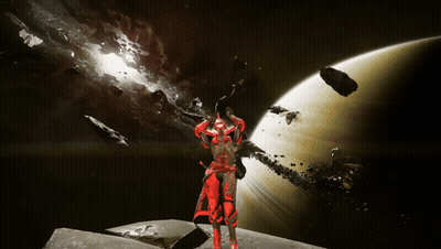Man In Red Armor Standing In Front Of Planet GIF