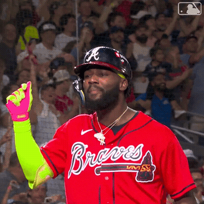Man In Red Braves Jersey Giving Thumbs Up GIF