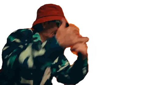 Man In Red Bucket Hat And Camouflage Jacket Sticker