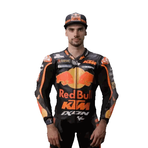 Man In Red Bull KTM Jacket Pointing Up Sticker