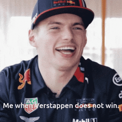 Man In Red Bull Shirt Laughing Saying Me When Verstappen Does Not Win GIF