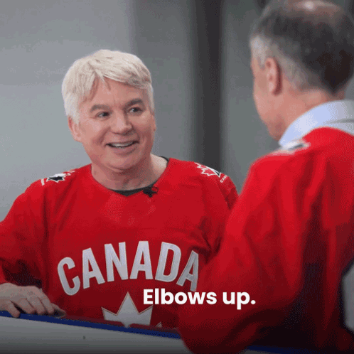 Man In Red Canada Elbows Up Shirt GIF