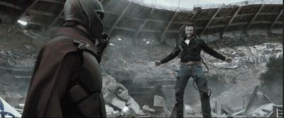 Man In Red Cape Beside Man In Black Jacket GIF