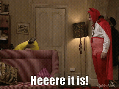 Man In Red Cape Heere It Is GIF