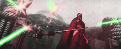 Man In Red Cape Holding Green Lightsaber GIF