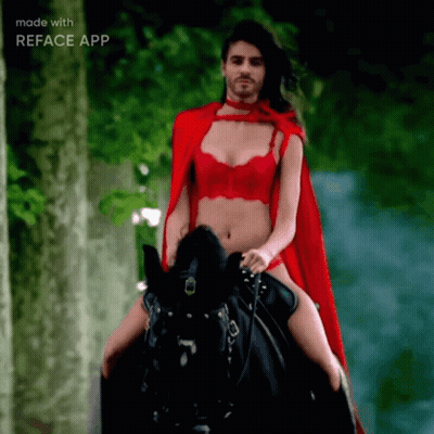 Man In Red Cape Riding Black Horse GIF