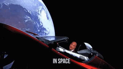Man In Red Car With In Space On Side GIF