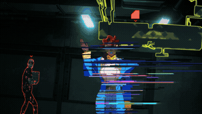 Man In Red Coat In Dark Room With Blue Lights GIF