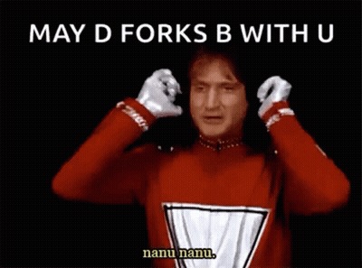 Man In Red Costume Making Funny Face Saying May D Forks B With U GIF