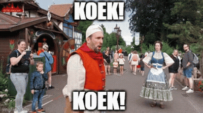 Man In Red Costume Saying Koek Koek GIF