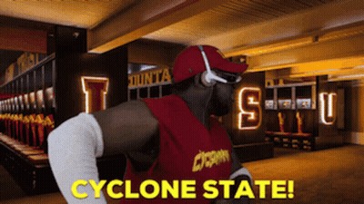Man In Red Cyclone State Jersey In Locker Room GIF