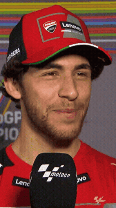 Man In Red Ducati Hat And Lenovo Shirt GIF