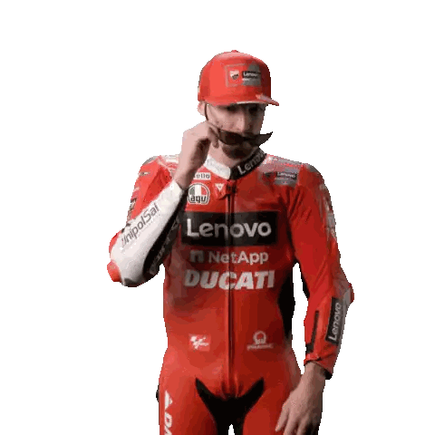 Man In Red Ducati Racing Suit And Lenovo Hat Sticker