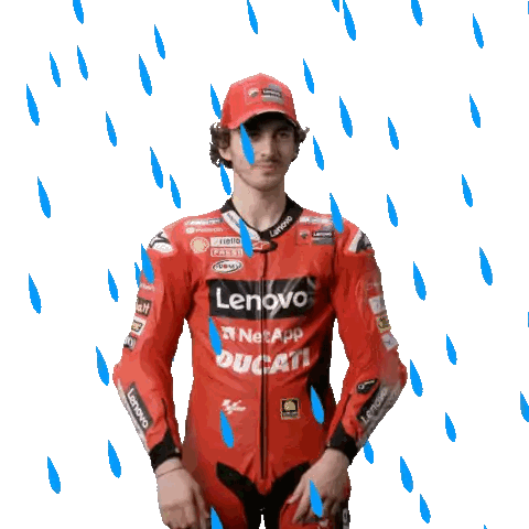 Man In Red Ducati Racing Suit In Rain Sticker