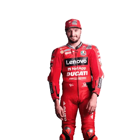 Man In Red Ducati Racing Suit Waving Sticker