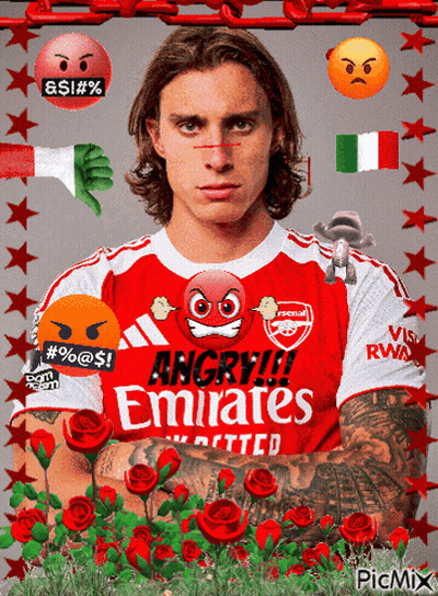 Man In Red Emirates Jersey With Angry Emojis GIF