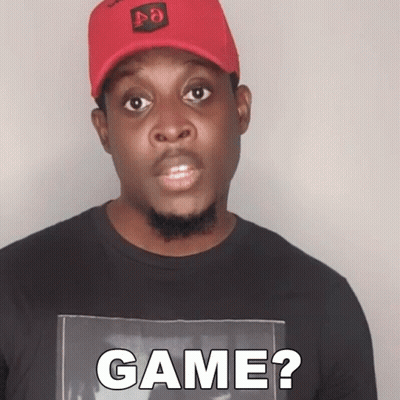 Man In Red Hat And Black Shirt Asking Game GIF