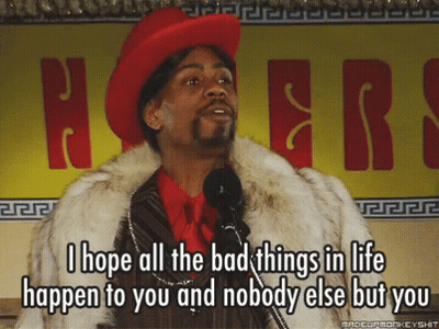 Man In Red Hat And Fur Coat Says I Hope All The Bad Things In Life Happen To You GIF