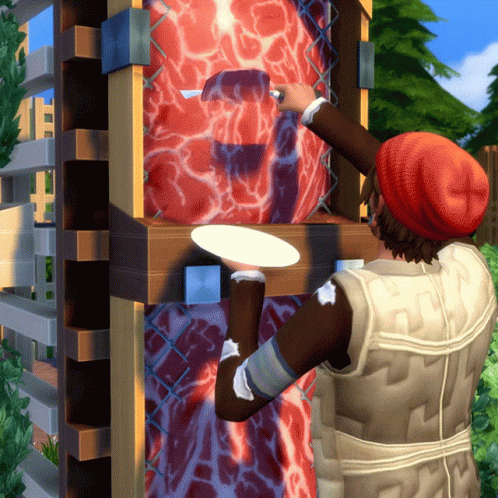 Man In Red Hat Cutting Meat GIF
