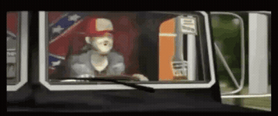 Man In Red Hat Driving Truck With Confederate Flag GIF