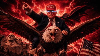 Man In Red Hat Saying America Is Back Rides Eagle GIF