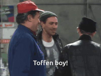 Man In Red Hat Says Toffen Boy To Another Man GIF