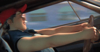 Man In Red Hat Sitting In Driver Seat GIF
