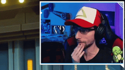 Man In Red Hat With Pokemon Headphones GIF