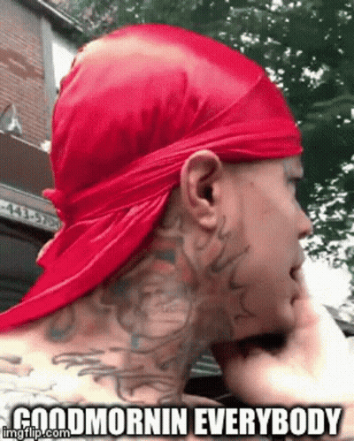 Man In Red Head Scarf Saying Good Morning Everybody GIF