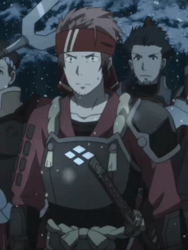 Man In Red Headband With Sword On Shoulder GIF