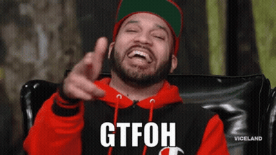 Man In Red Hoodie And Green Hat Pointing Says Gtfoh GIF