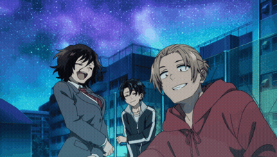 Man In Red Hoodie Standing Next To Two People GIF