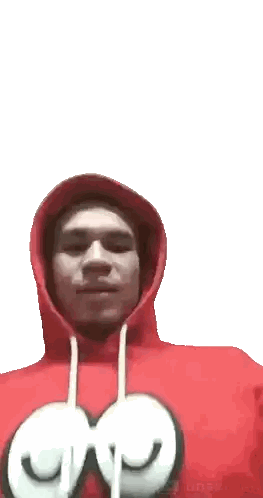 Man In Red Hoodie With Heart On Hood Sticker