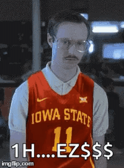 Man In Red Iowa State Jersey Saying 1H EZ $ GIF