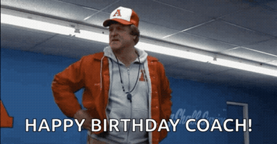 Man In Red Jacket And Red Hat Saying Happy Birthday Coach GIF