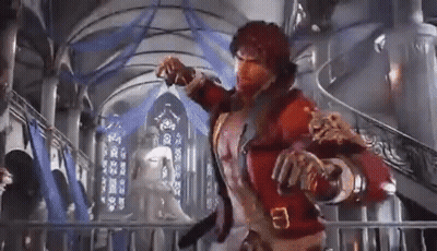 Man In Red Jacket By Stained Glass Window GIF