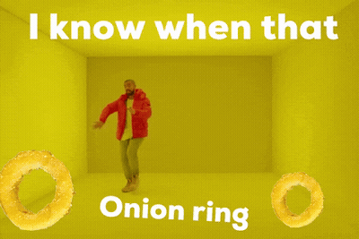 Man In Red Jacket Dancing With Onion Rings GIF