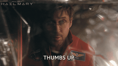 Man In Red Jacket Giving Thumbs Up Before Project Hail Mary Poster GIF