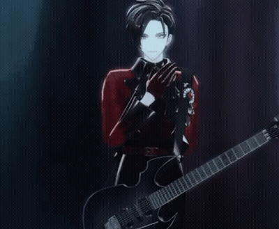 Man In Red Jacket Holding Black Guitar GIF
