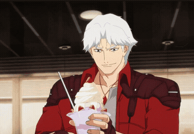Man In Red Jacket Holding Ice Cream GIF