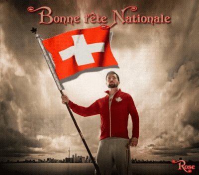 Man In Red Jacket Holding Swiss Flag GIF