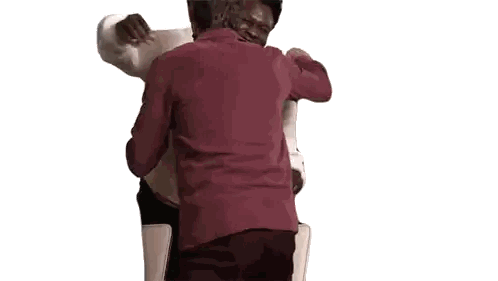 Man In Red Jacket Hugging Woman In White Sticker