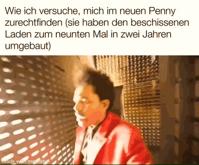 Man In Red Jacket Looking Out Window Wie Ich Versuche Mich Im Neuen Penny GIF