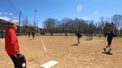 Man In Red Jacket On Baseball Field GIF