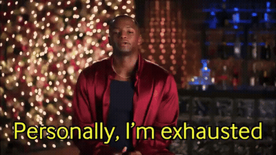 Man In Red Jacket Saying Exhausted GIF