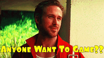 Man In Red Jacket Says Anyone Want To Game GIF
