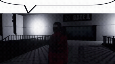 Man In Red Jacket Standing In Front Of Gate Sign GIF