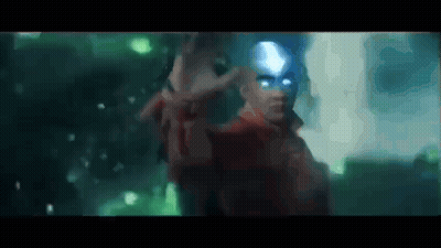 Man In Red Jacket With Blue Glowing Eyes GIF