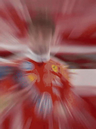 Man In Red Jacket With HP And UniCredit Logos GIF
