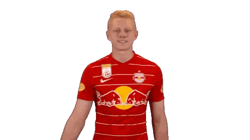 Man In Red Jersey With Bull Sticker